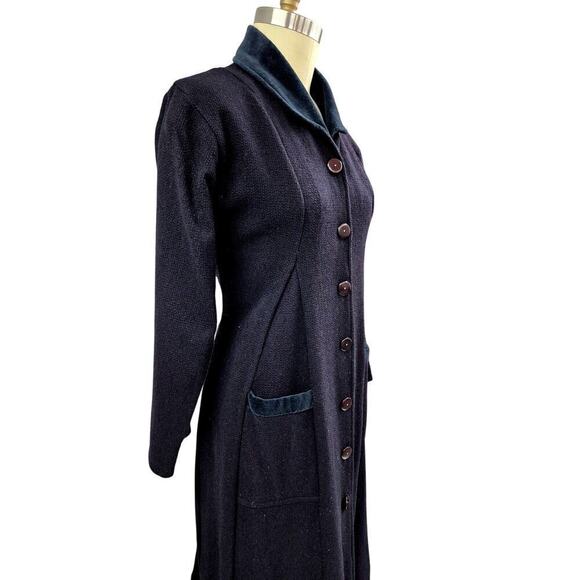 Flax by Jeanne Engelhart 100% Wool Coat Cotton Velour Trim Fully Lined Sz S - Picture 3 of 8